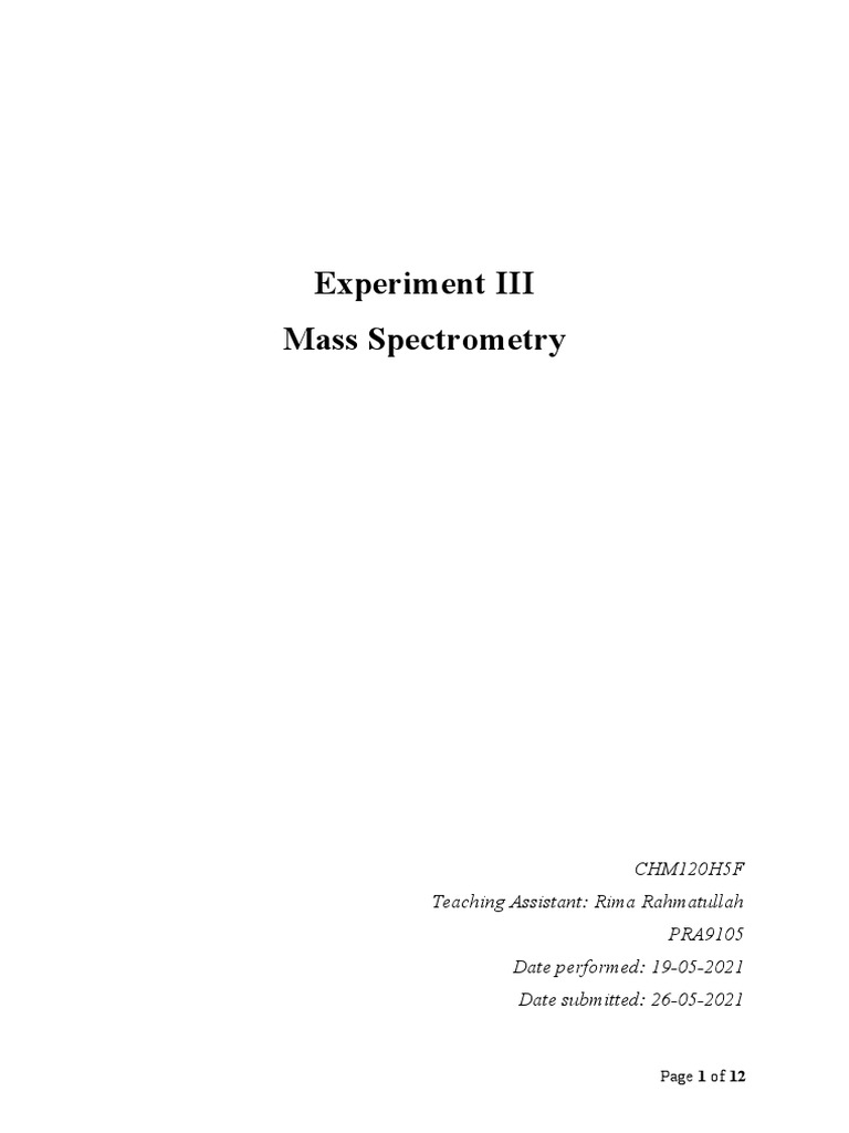 Chemistry Experiment 2 PDF Mass Spectrometry Molecules