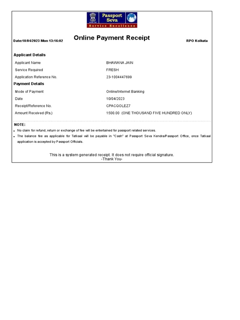 Payment Receipt | PDF