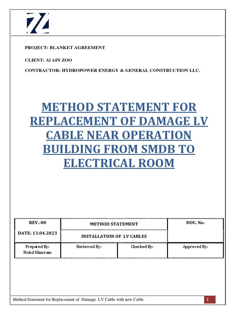 LV Cable Replacement Method Statement | PDF | Duct (Flow) | Safety