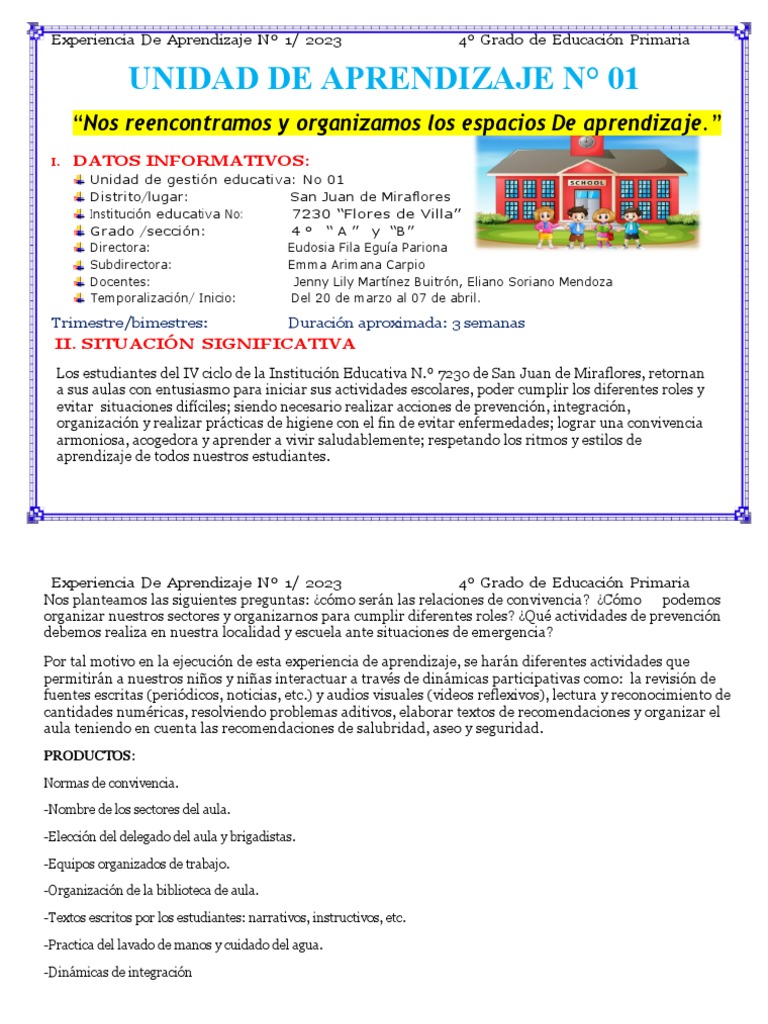 1° Unidad de Aprendizaje de Marzo | PDF | Aprendizaje | Evaluación