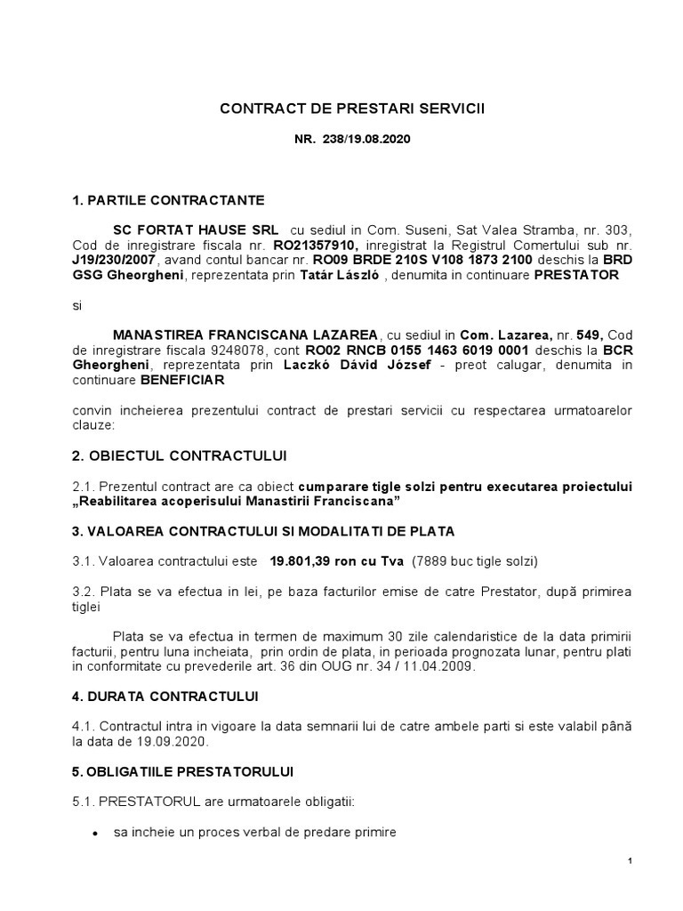 Contract de Prestari Servicii: 2. Obiectul Contractului | PDF