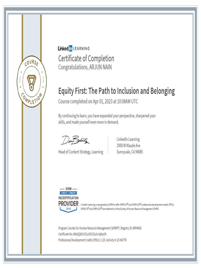 CertificateOfCompletion - Equity First The Path To Inclusion and ...