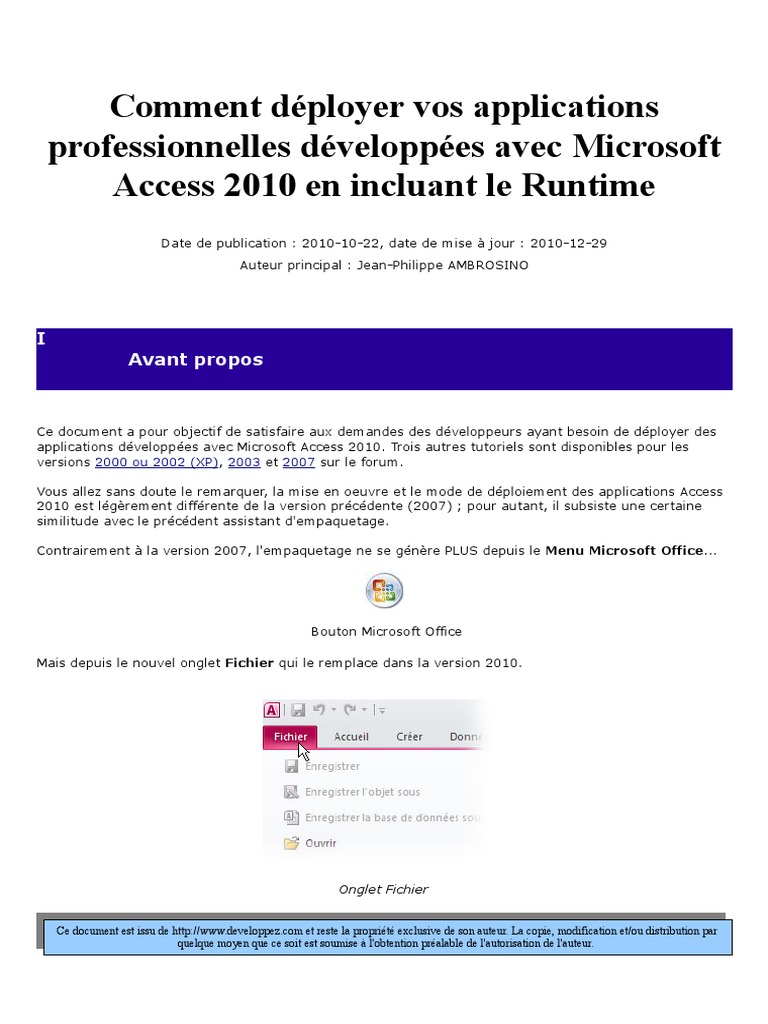 Comment Deployer Application Access 2010 | PDF | Microsoft Access ...