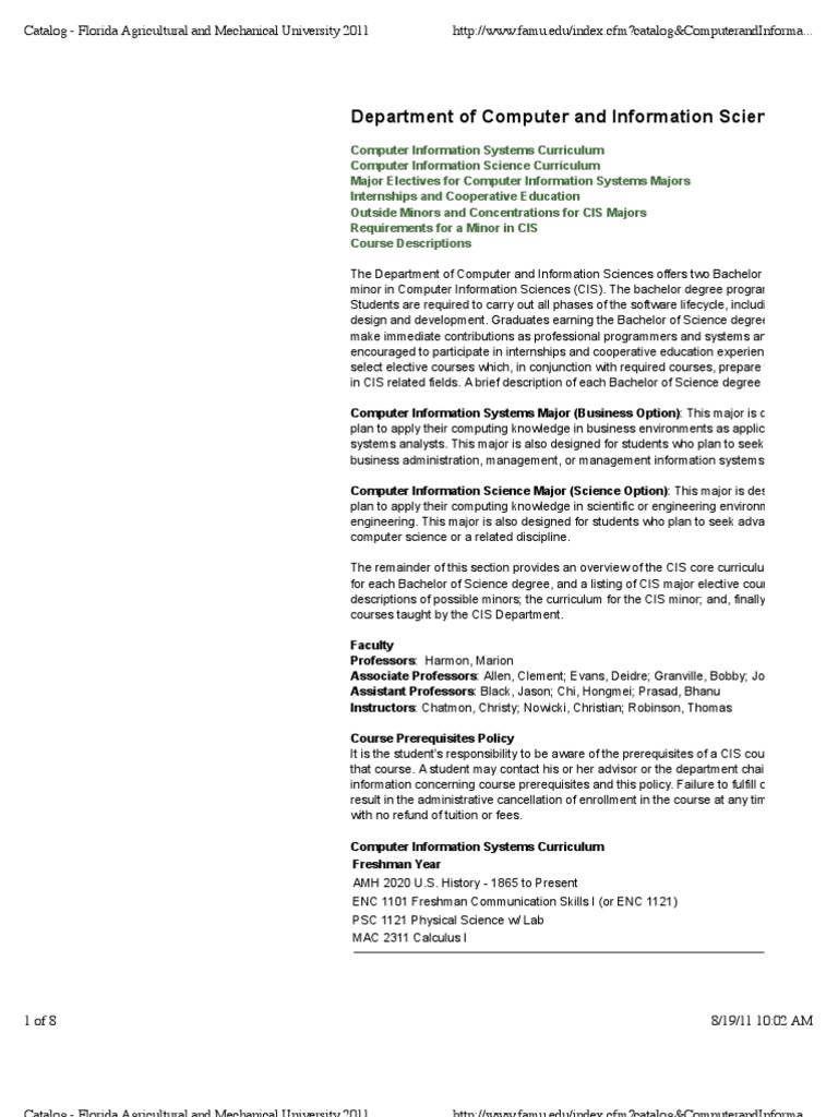 FAMU Computer Information Systems Curriculum | PDF | Computer ...