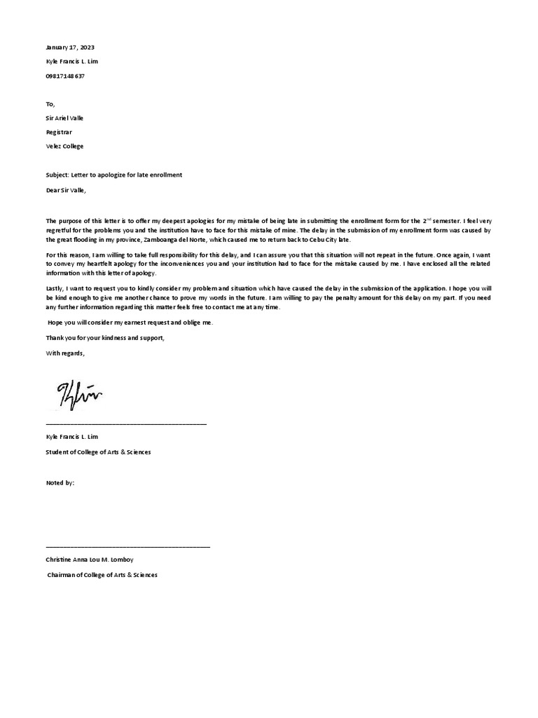 Letter of Late Enrollment | PDF | Social Science | Law