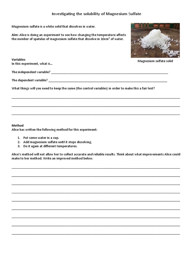 Magnesium Sulfate Solubility Experiment | PDF | Experiment | Chemistry