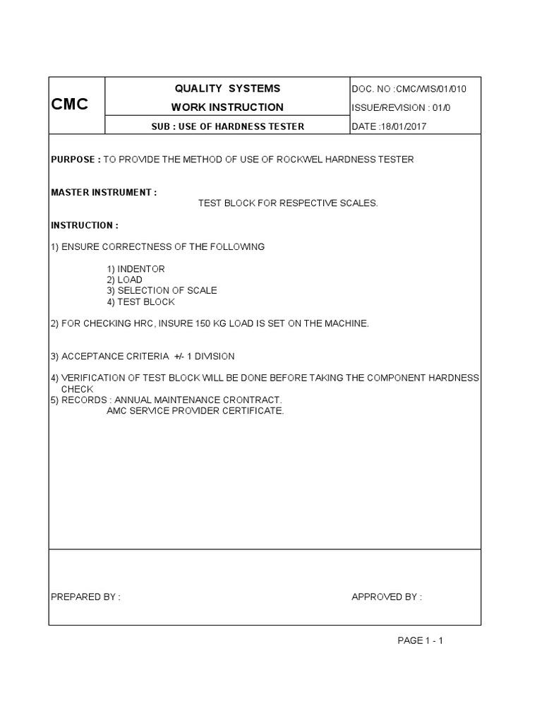 Quality Systems Work Instruction PDF Calibration Manufactured Goods
