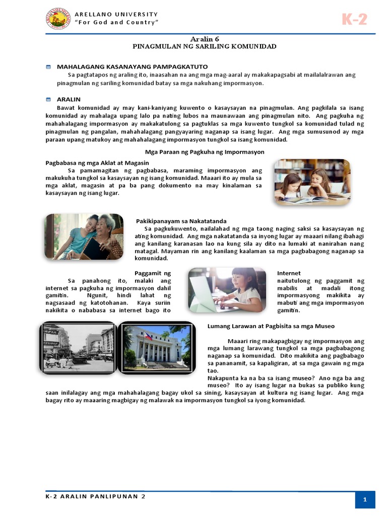 Ap2 Konsepto At Dlp 2 1 Aralin 6 Pinagmulan Ng Sariling Komunidad Pdf