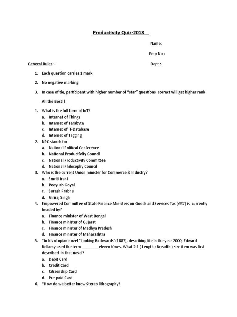 Productivity Quiz 2018 Overview | PDF