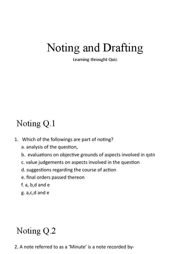 Noting and Drafting Practise Quiz PDF