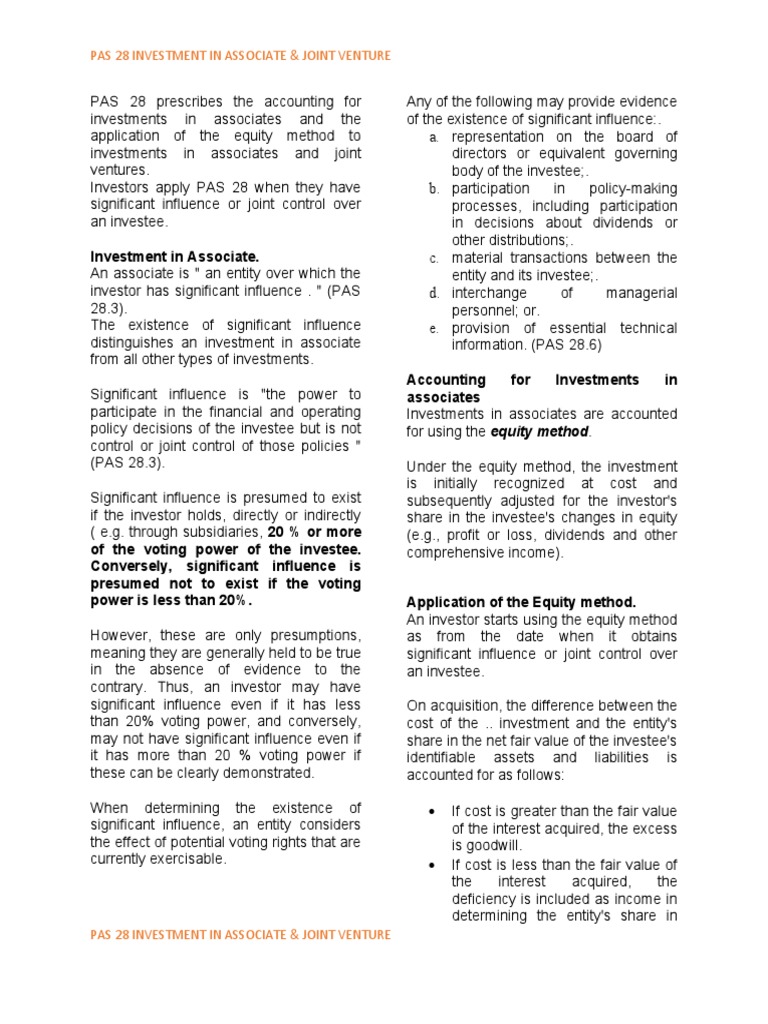 Pas 28 investment in associate joint venture pdf investing