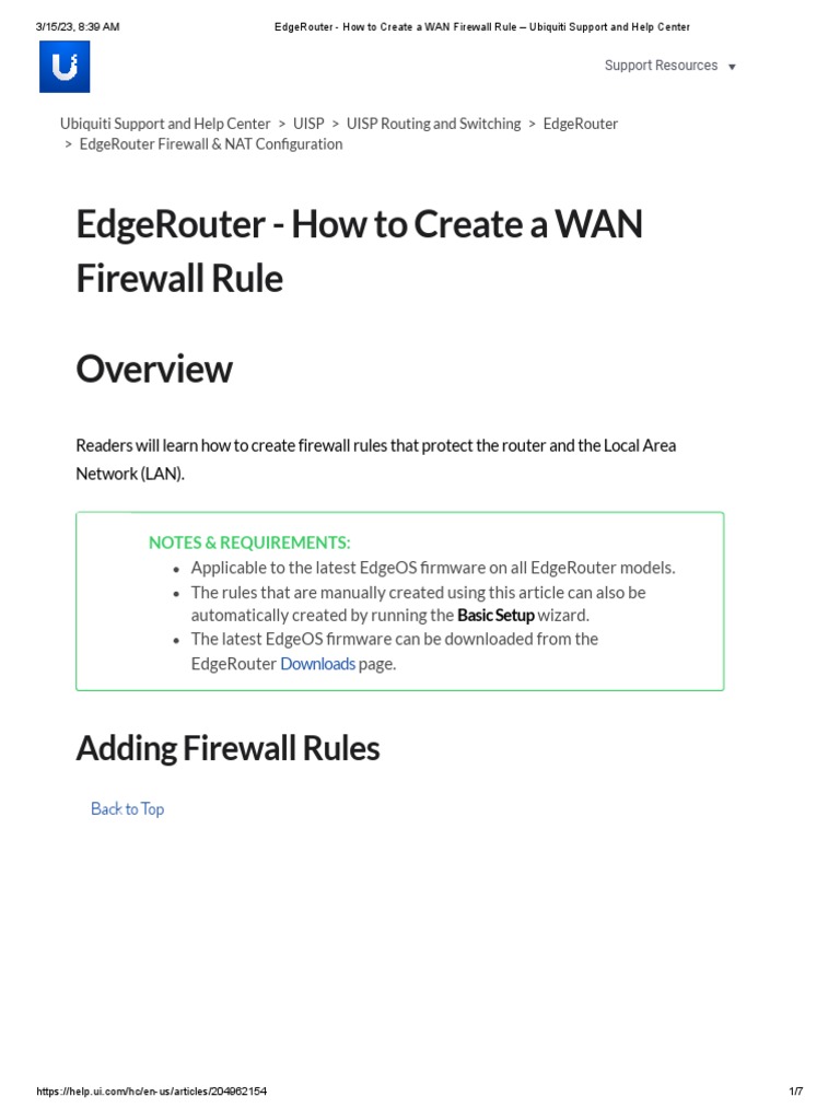 Edgerouter How To Create A Wan Firewall Rule PDF Router