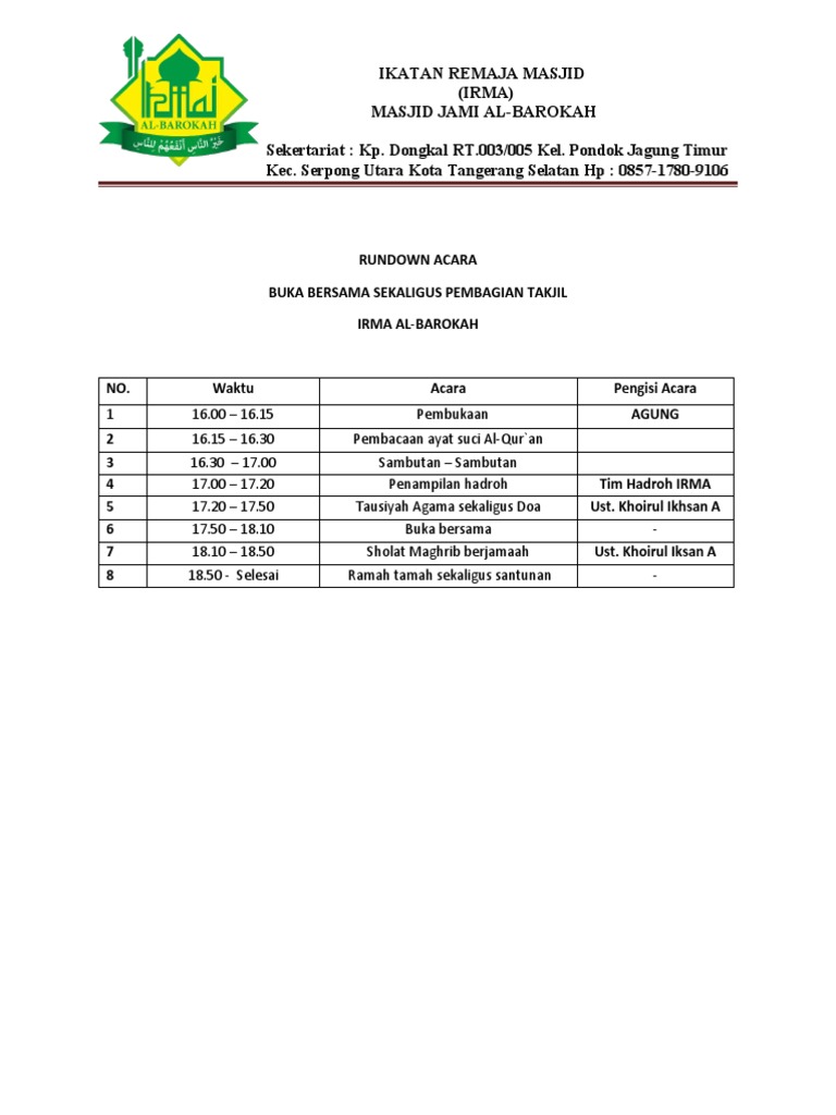 Rundown Acara Buka Bersama | PDF