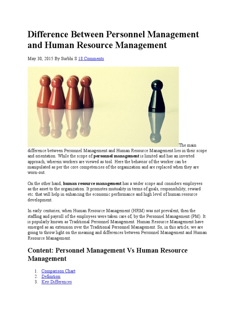 Difference Between Personnel Management and Human Resource Management