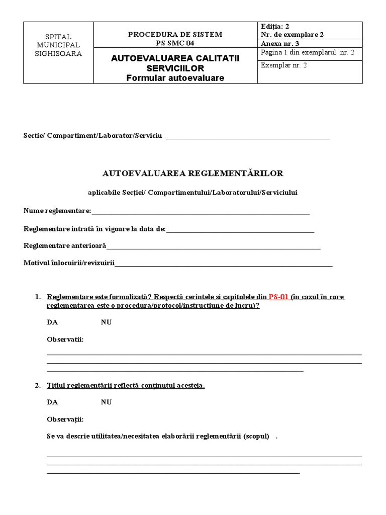 Model Completare Autoevaluare | PDF