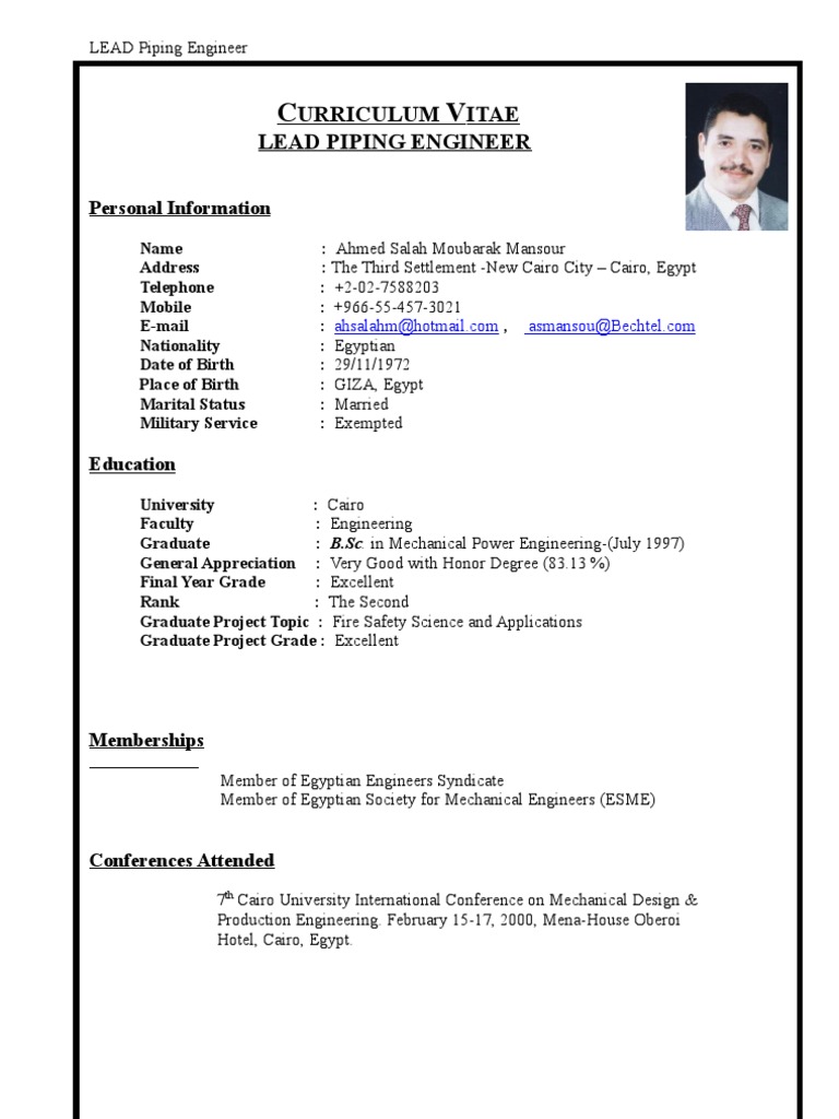 Ahmed Salah piping Engineer CV | Specification (Technical ...