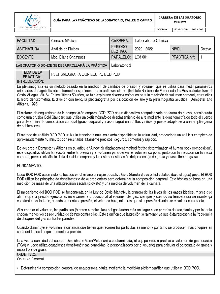 Guía Practica 1 BOD POD PDF Gases Metrología