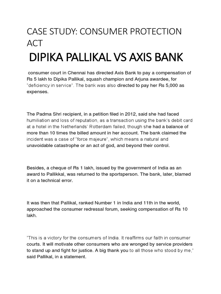 Dipika Pallikal vs Axis Bank Case Study | PDF