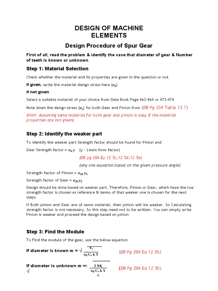 Dme 2 Design Of Spur Gear Pdf Gear Mechanical Engineering