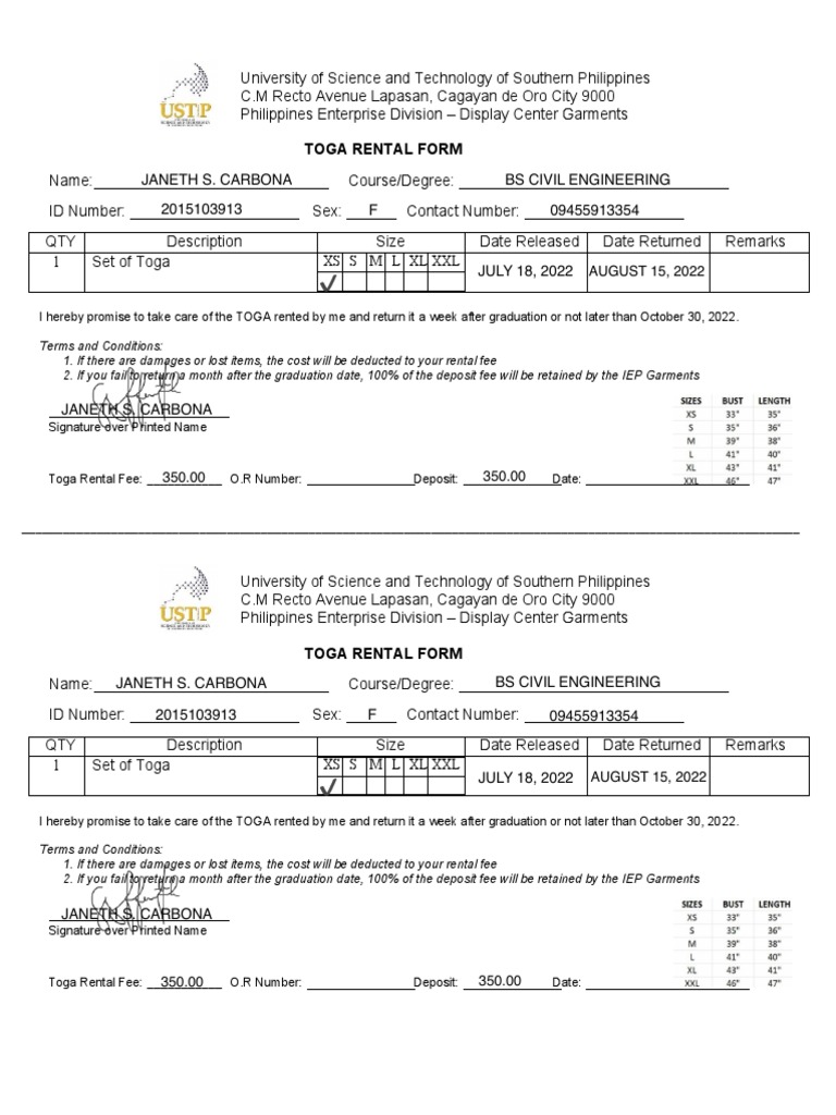 Rental Form PDF