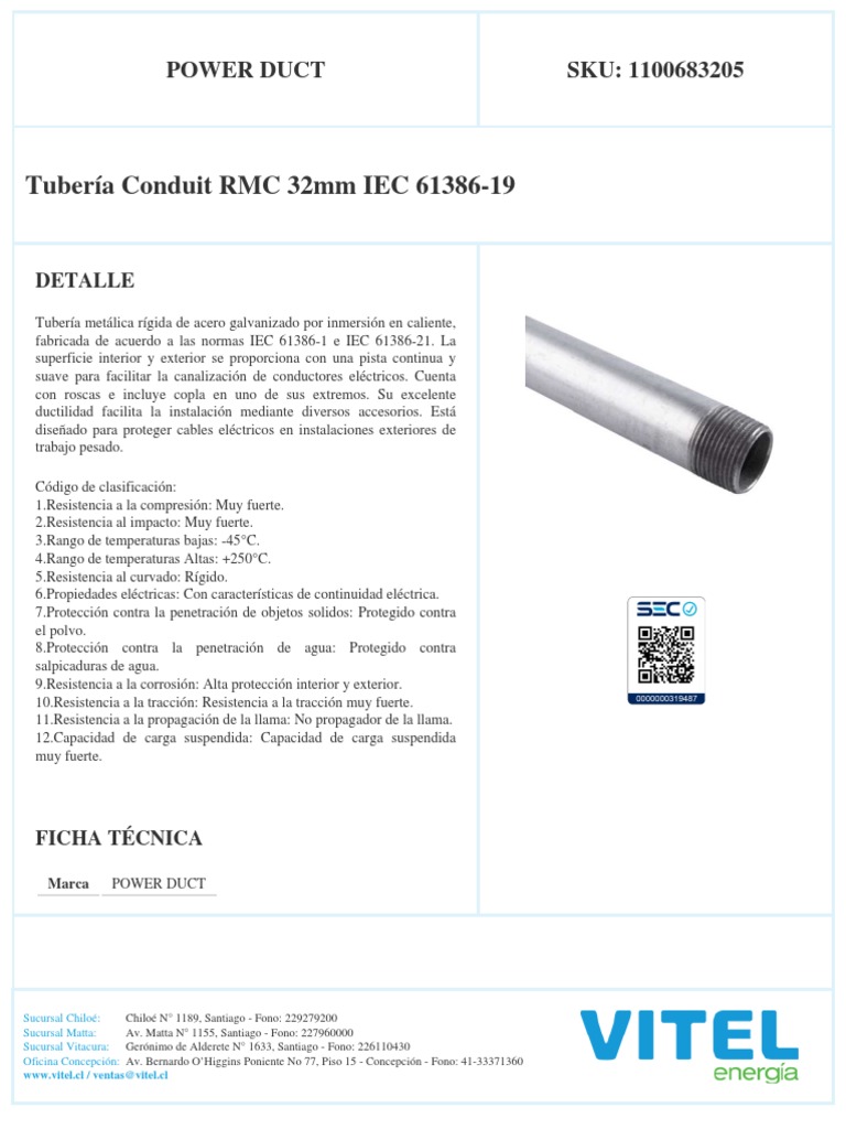 Tubería Conduit RMC 32mm IEC 61386-19 | PDF