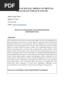 Effects of Social Media On Mental Health of Todays Youth