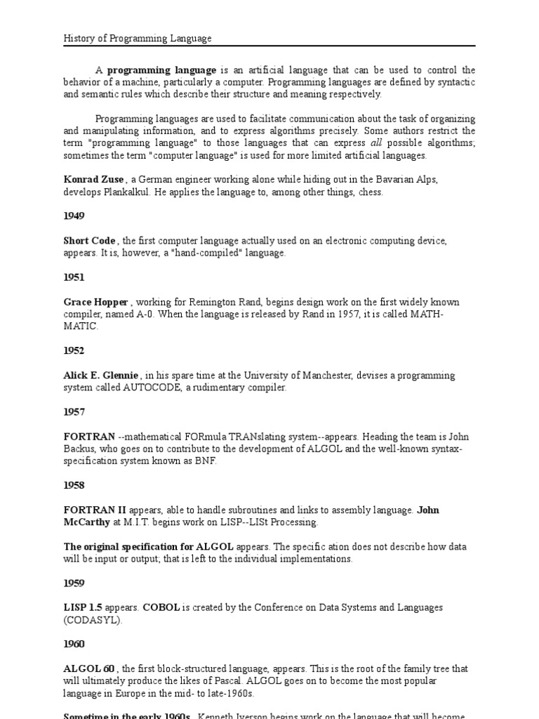 Programming Language History | PDF | Business