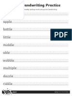 Print Handwriting Practice: Apple Bottle Little Middle Able Wobble Multiple Dazzle Riddle