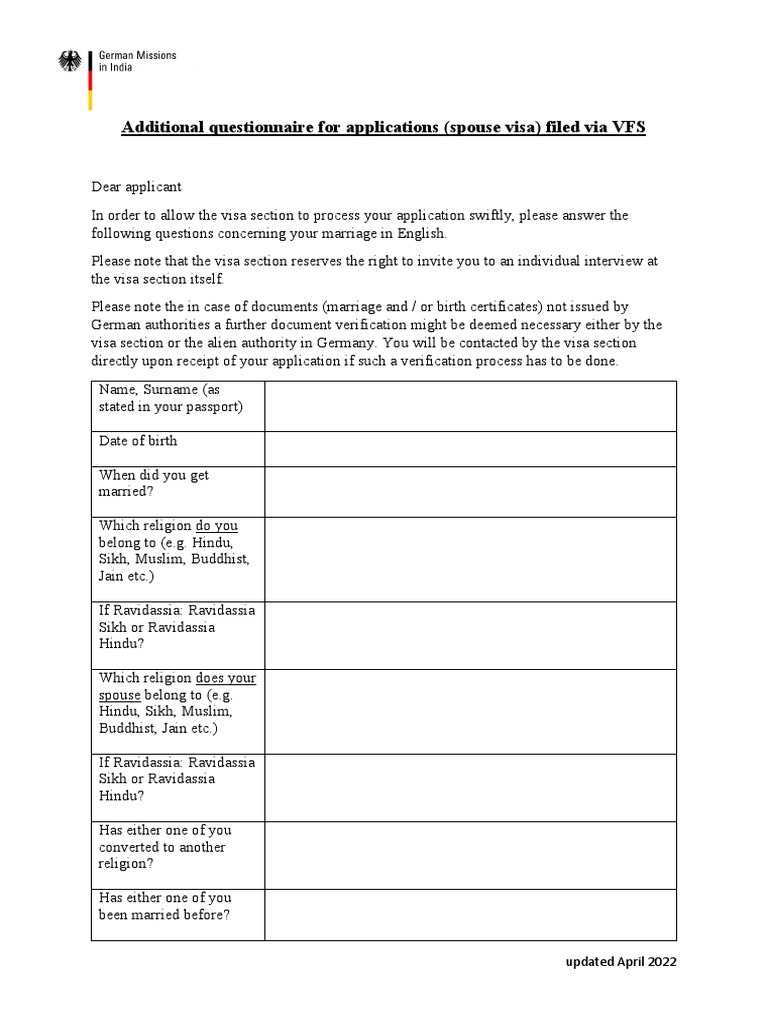 Spouse Visa Application Questionnaire | PDF | Law