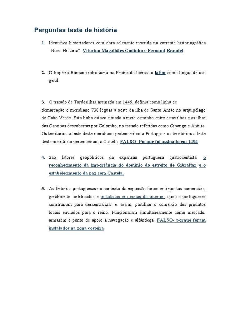Perguntas sobre História Portuguesa | PDF | Portugal