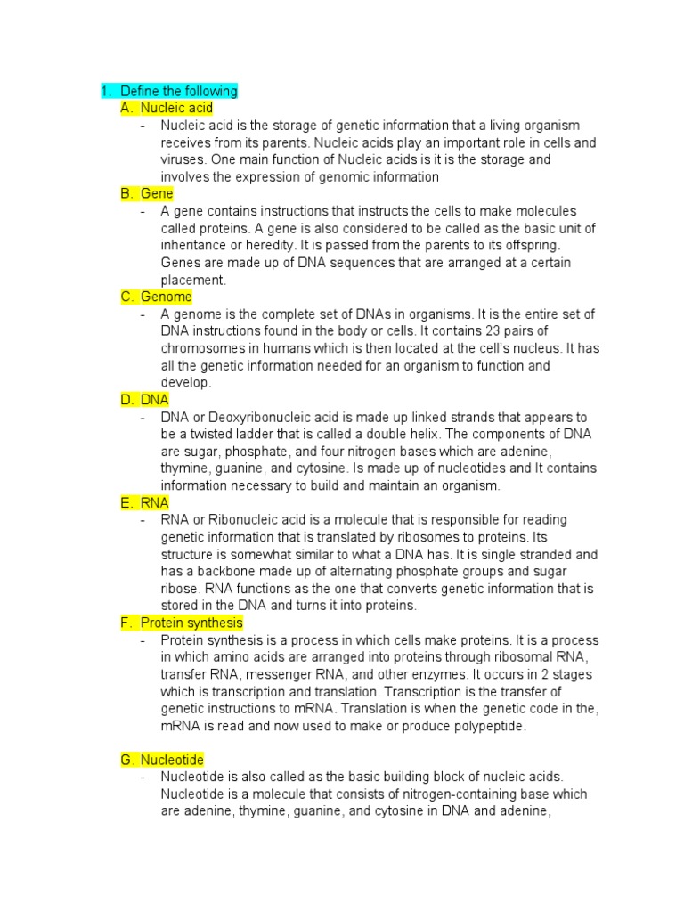 Nucleic Acids Notes PDF Rna Dna