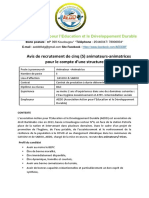 Avis de Recrutement de Cinq (5) Animateurs-Animatrices Pour Le Compte D'une Structure