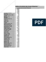 Fichas técnicas actualización precios ingredientes