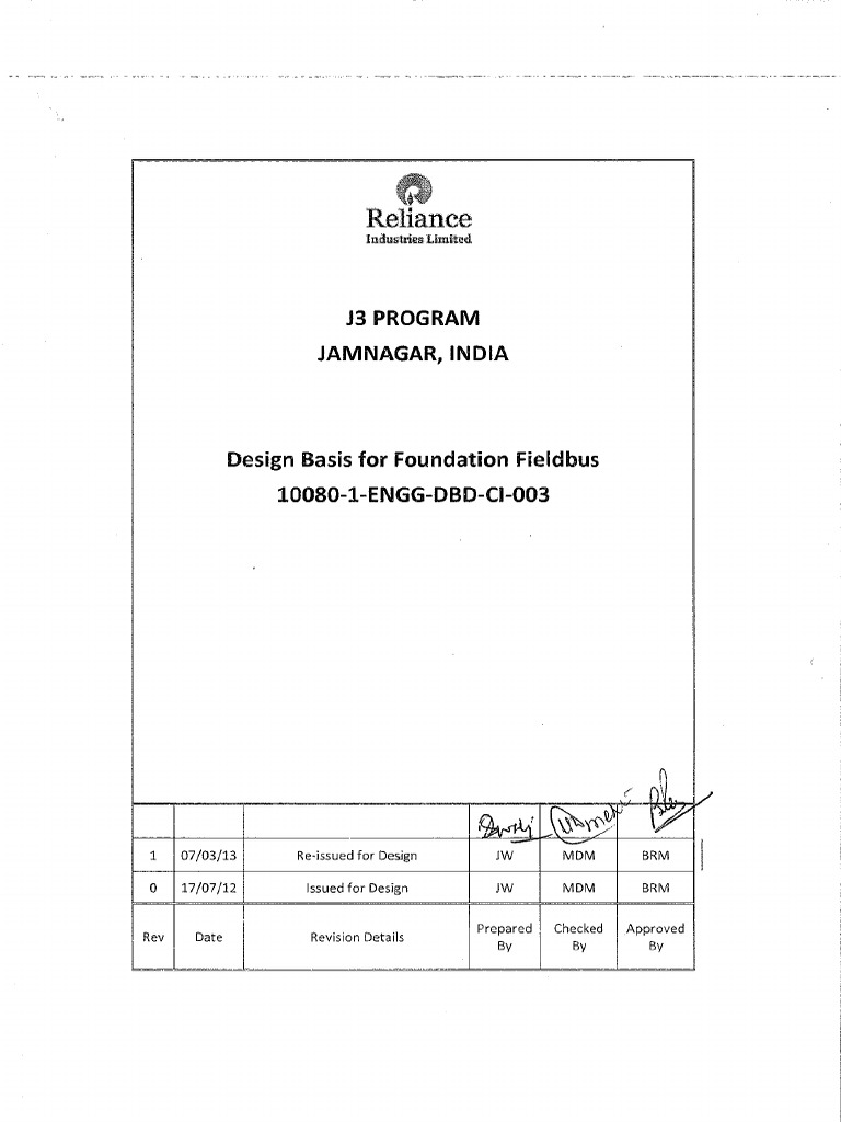 100801ENGGDBDCI003 1 Design Basis For Fundation Field BUS