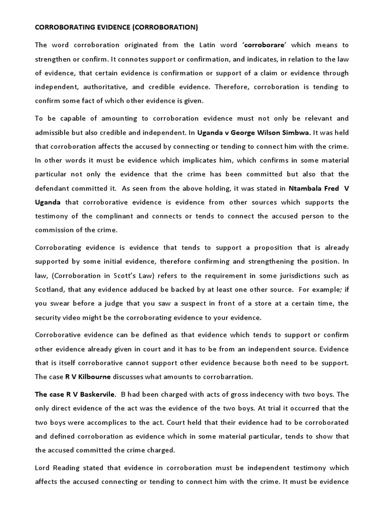 Understanding Corroborating Evidence | PDF | Confession (Law) | Witness