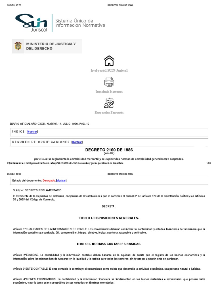 Reglamento Contable: Decreto 2160 de 1986 | PDF | Contabilidad ...