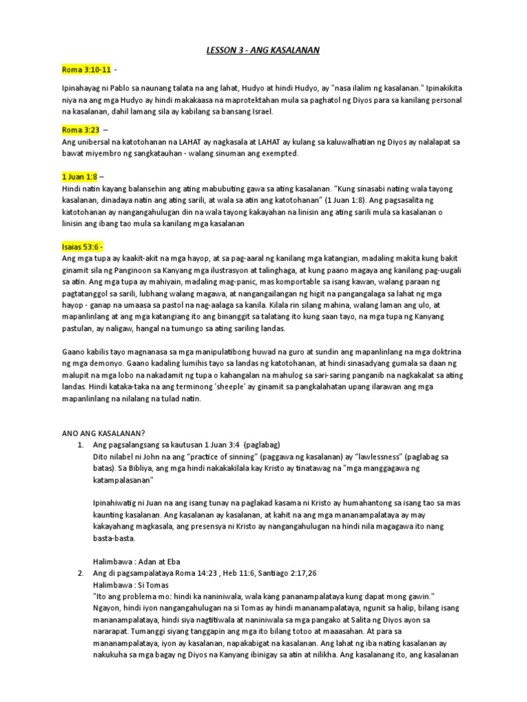 Lesson 3 Ang Kasalanan Pdf