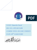 NAME: Muneeba Faisal REG NO.: SP22-BCS-098 Course Title: Islamic Studies DATE: 20 MARCH 2022