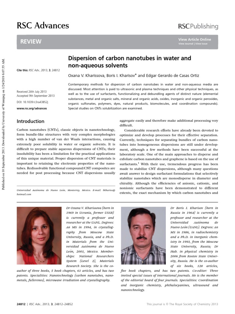 Carbon Nanotube Dispersion Techniques | PDF | Carbon Nanotube | Chemistry