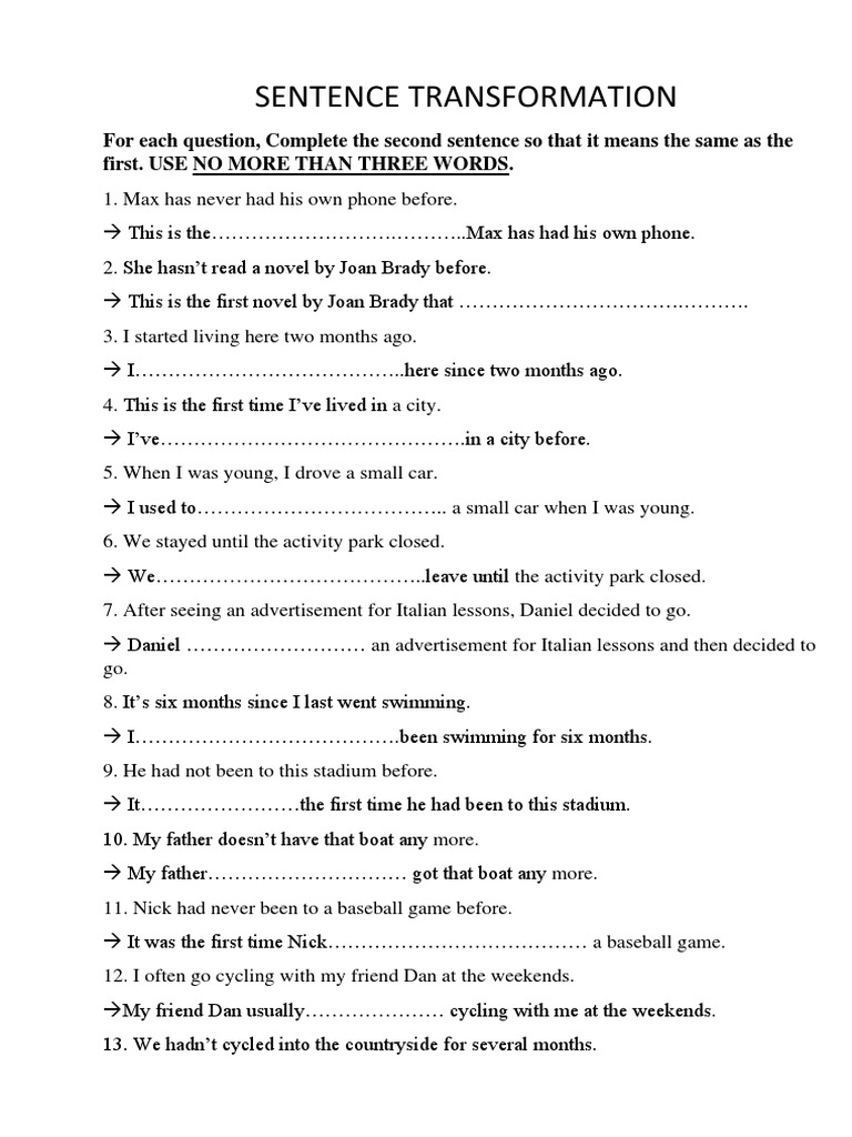 Sentence Transformation Exercises | PDF