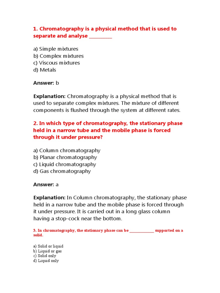 Chromatography Quiz | PDF | Chromatography | Gas Chromatography