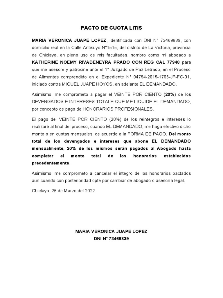 Pacto de cuota litis pdf