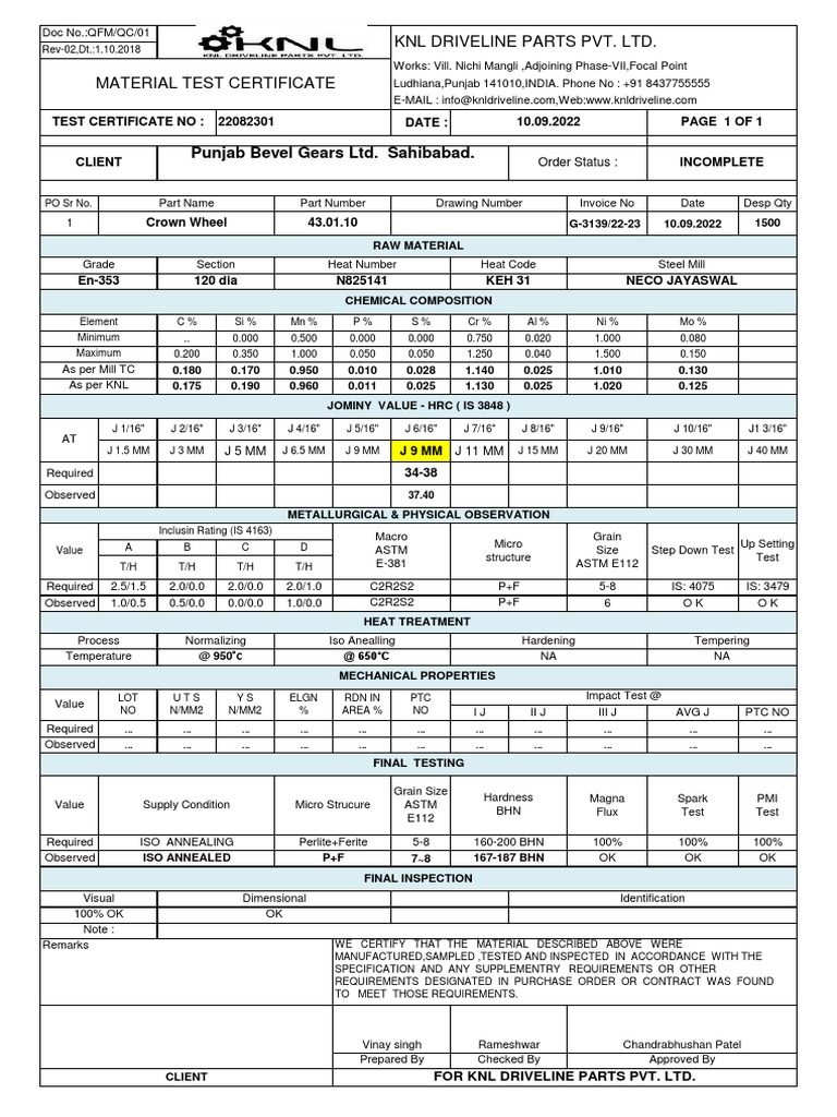 Punjab Bevel Gears Ltd. Sahibabad. KNL Driveline Parts Pvt. Ltd