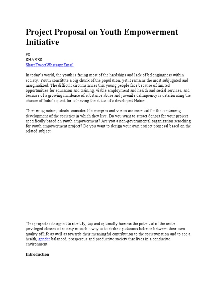 Project Proposal On Youth Empowerment Initiative | PDF | Empowerment ...