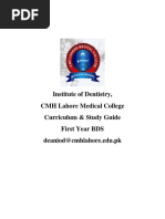 Institute of Dentistry, CMH Lahore Medical College Curriculum & Study Guide First Year BDS Deaniod@cmhlahore - Edu.pk