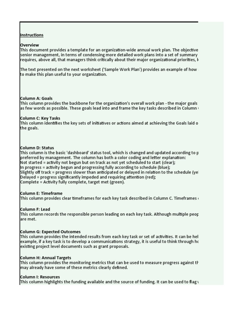 Annual Work Plan Template PDF Performance Indicator Joint Venture