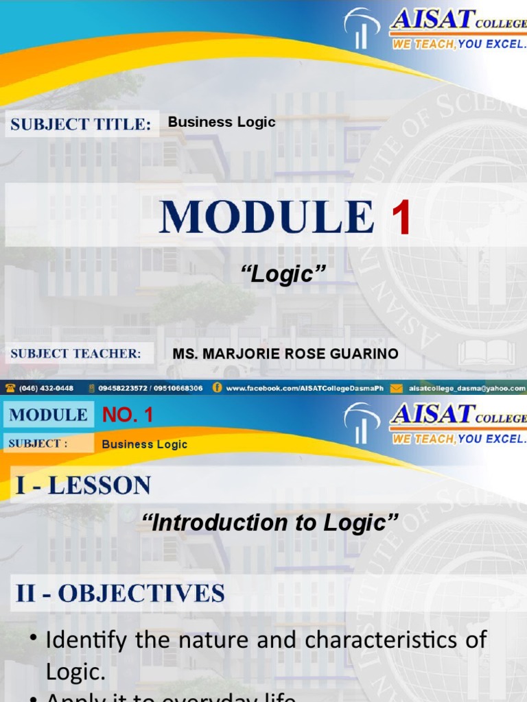 Module 1 - Introduction To Logic | PDF | Logic | Reason