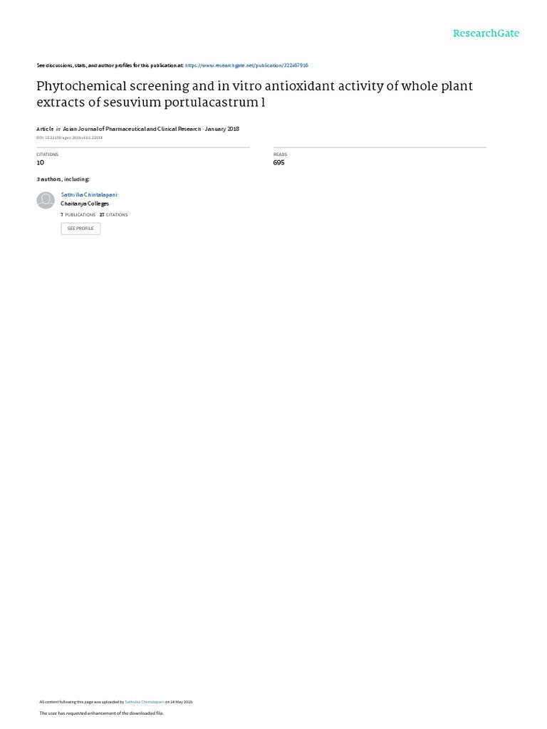 Phytochemical Screening and in Vitro Antioxidant A | PDF | Polyphenol ...