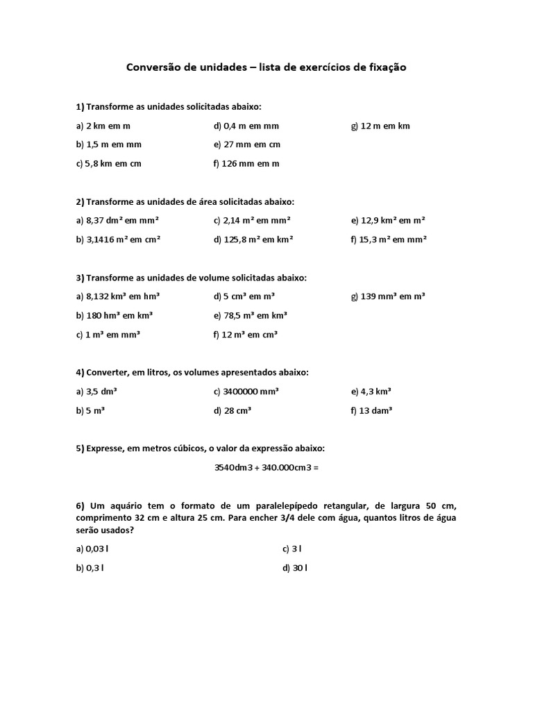 Tabela De Conversao De Unidades De Volume