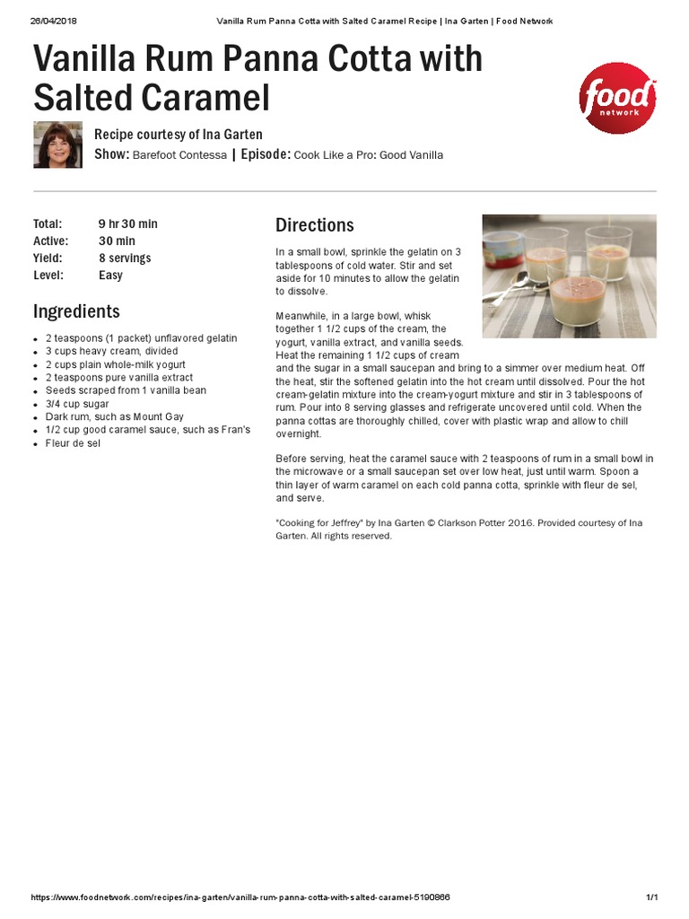Vanilla rum panna cotta with salted caramel recipe ina garten food